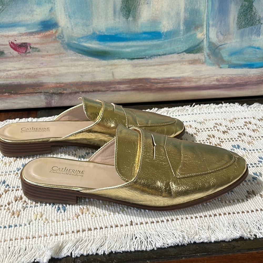 Catherine tuxedo mules size 9, gold - Picture 3 of 6